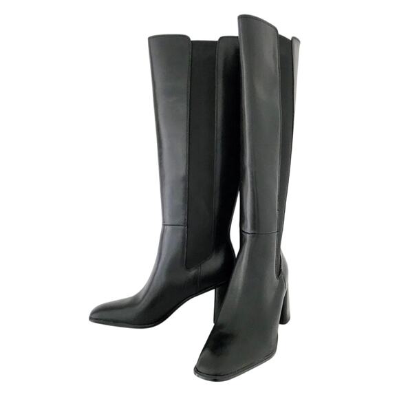 Nordstrom Tyra Black Tall Knee High Boot Sz 8.5 Leather Pull-On Elastic Gore NIB - Picture 10 of 14